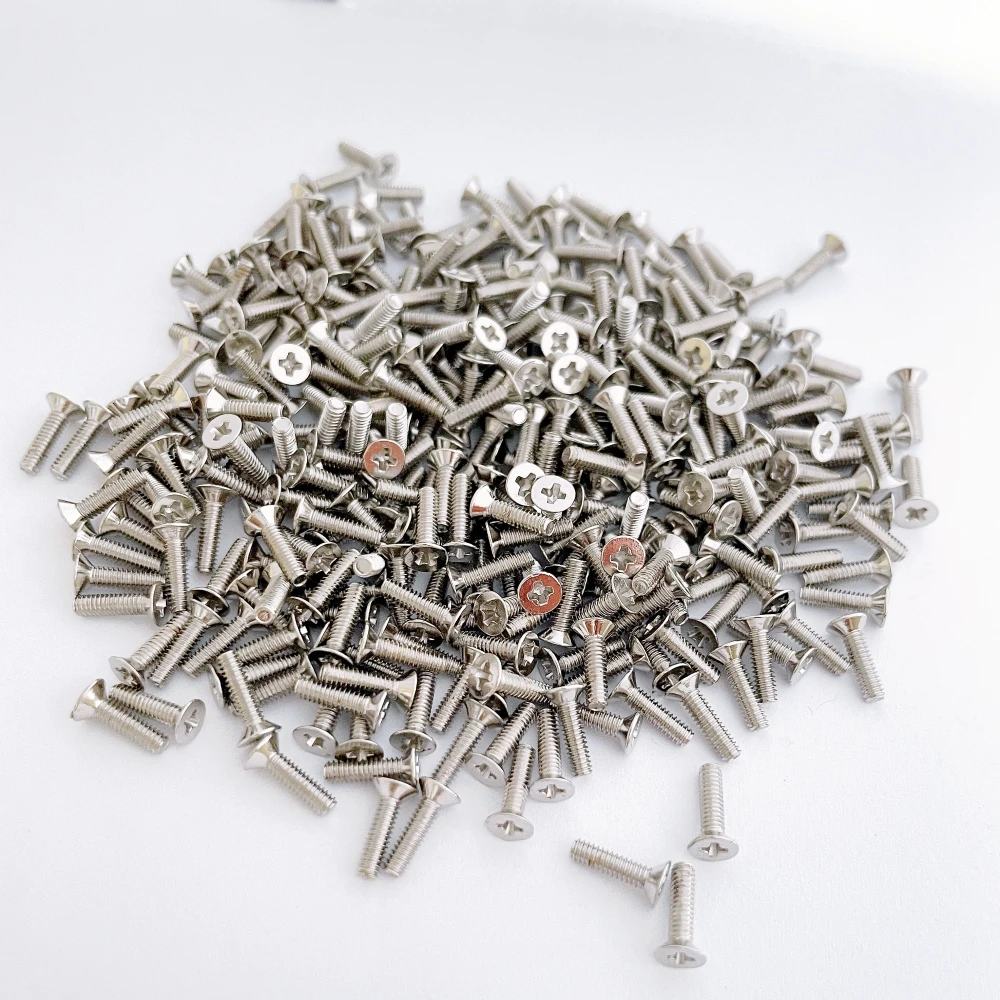500pcs Flat Head Screws M2 Flat Head Ni Coated Steel Screw Machine Countersunk Screw Bolt Fastener Cross Recessed Conical Screws