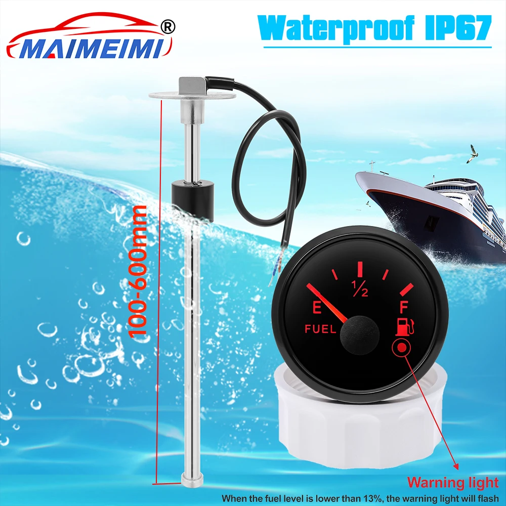 

E-F Pointer Digit Gar Fuel Meter 0~190ohm with 100MM-600MM Oil Level Sensor Waterproof IP67 car Gauge Red backlight with Alarm