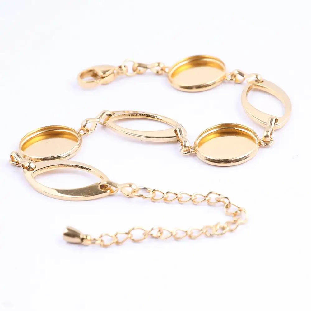Bracelet cabochon en acier inoxydable, 5 pièces, paramètres de base 12mm, lunette camée, plateaux vierges pour bracelets, fabrication de bijoux à