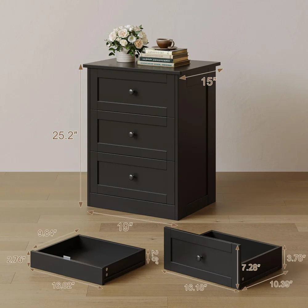 Nightstand Set of 2 with Hidden Drawer, Black Bedside Table with 4 Drawers, Wooden Dresser for Bedroom