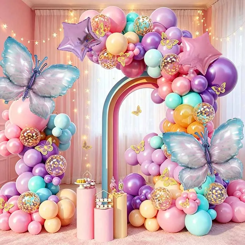 123 Stück bunte Schmetterlings-Folienballons, Schmetterlingsballons, Schmetterlings-Themenballons, Dekorationen für Geburtstags- und Hochzeitsfeiern