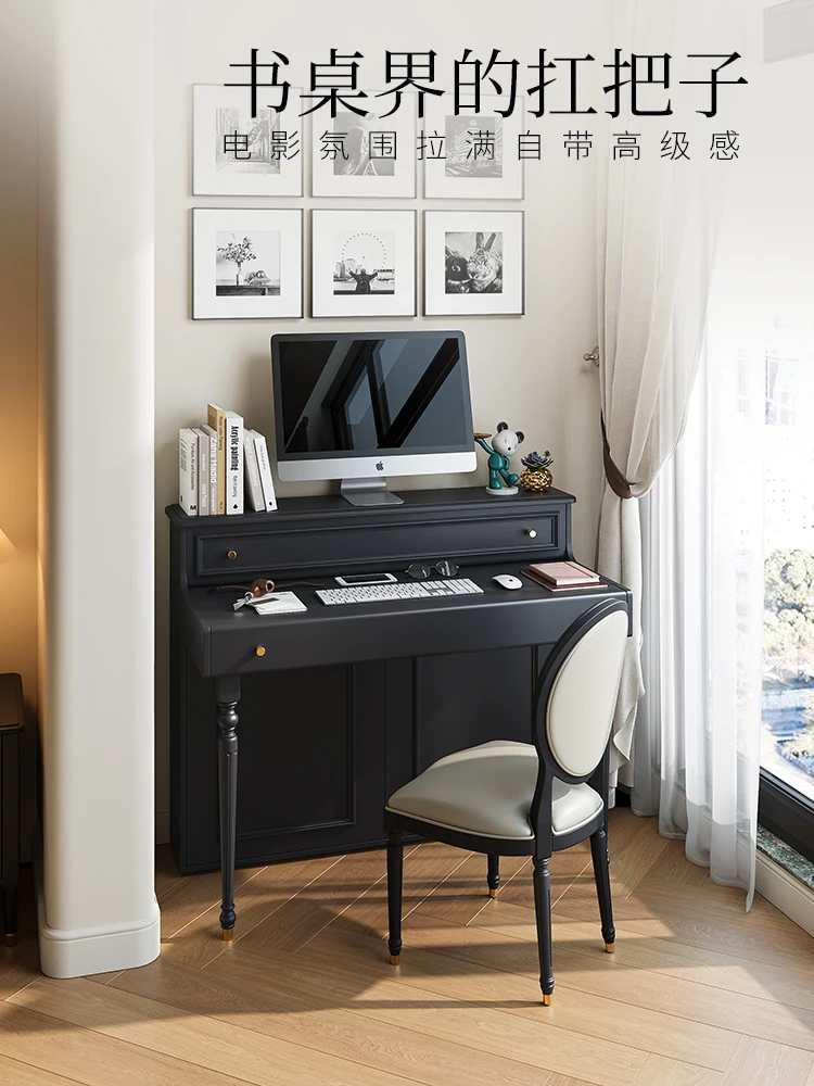 Retro desk designer with a sense of luxury study desk, modern black home bedroom computer desk, minimalist