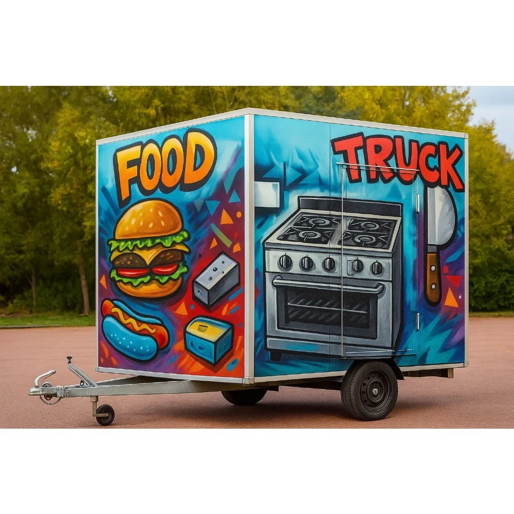 

High Quality Fast Food Truck Trailer 8ft 16ft Stainless Steel Aluminum Mobile Imbisswagen Burger Street Kitchen Catering Truck