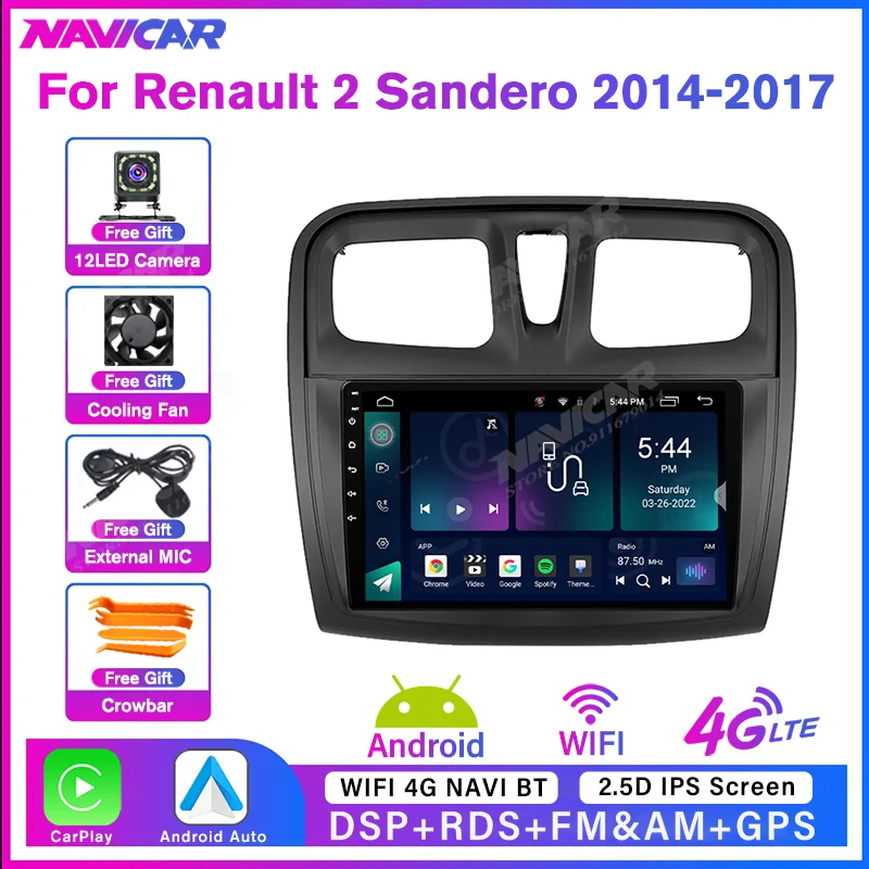 

NAVICAR 2Din Android 11 Car Radio For Renault 2 Sandero Symbol 2014-2017 GPS Navigation Stereo Receiver Car Receiver IGO Auto