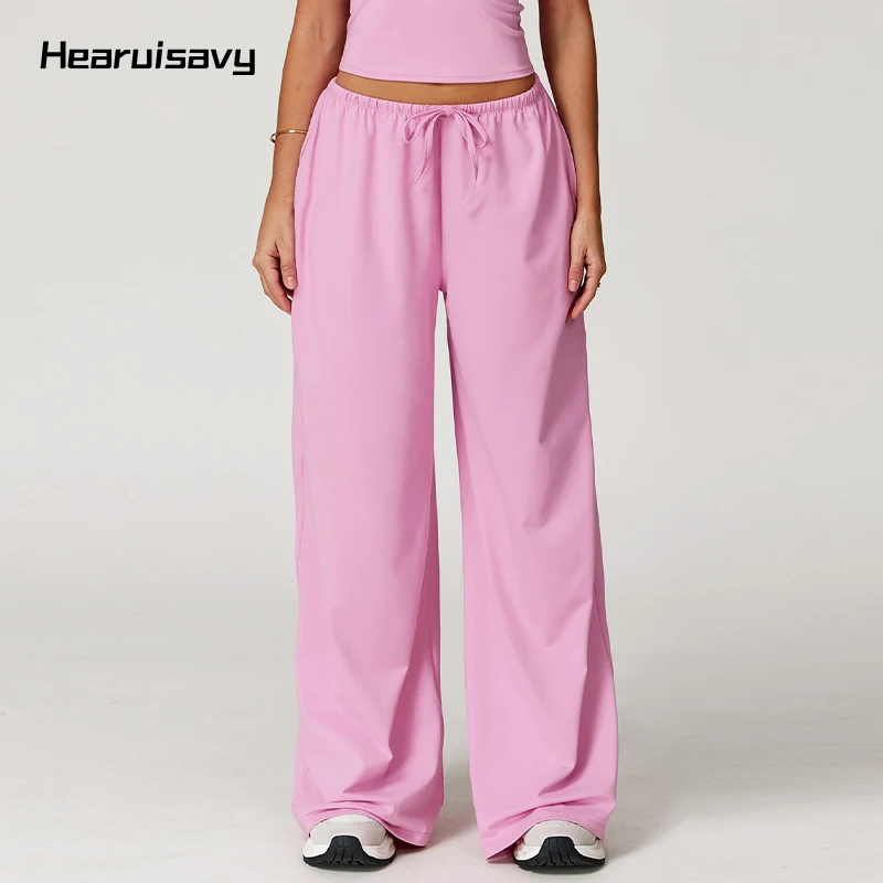 

Hearuisavy Women Yoga Flared Pants Elastic Drawstring Loose Casual Pants With Side Pockets High Waist Running Workout Leggings