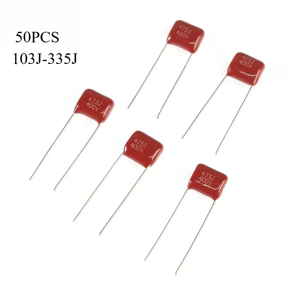 

50 шт./лот комплект конденсаторов CBB 400 В 103J-335J комплект полипропиленовых пленочных конденсаторов P7,5 мм P15 мм 103J 104J 105J 223J 224J конденсатор