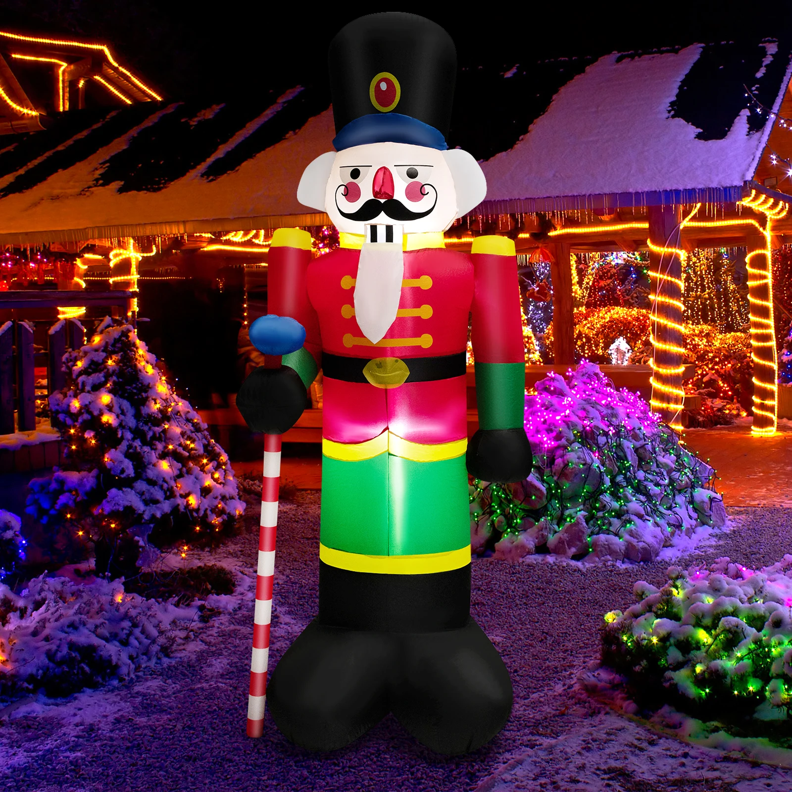 8FT Inflatable Nutcracker Soldier w/ 2 Built-in LED Lights, Sandbags & Air Blower