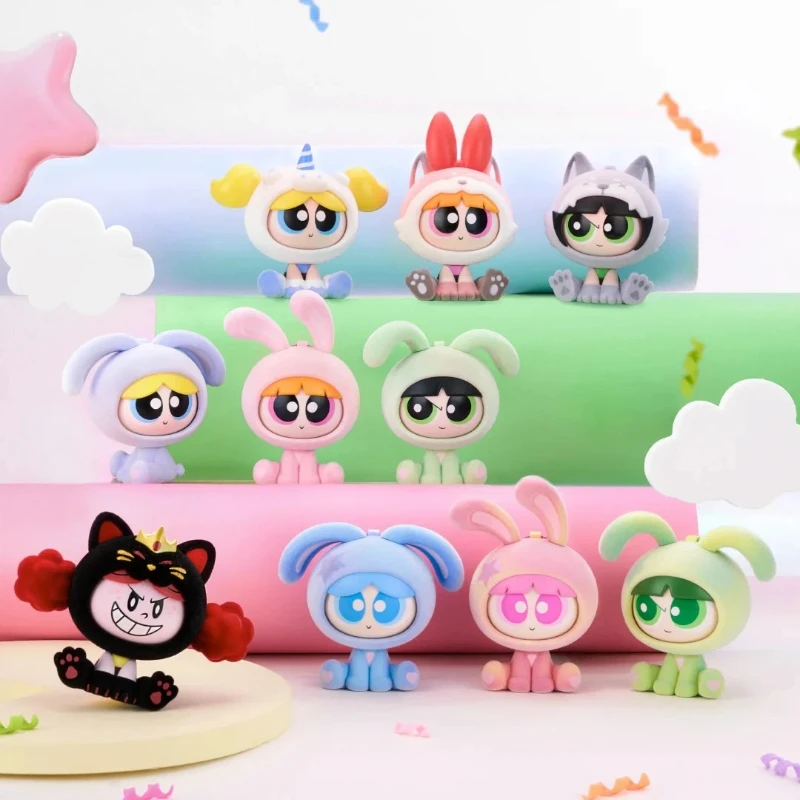 

In Stock Kayou The Powerpuff Girls Spin Fun Claw Team Series Flocked Blind Box Cute Kawaii Pendant Keychain Figure Collectible