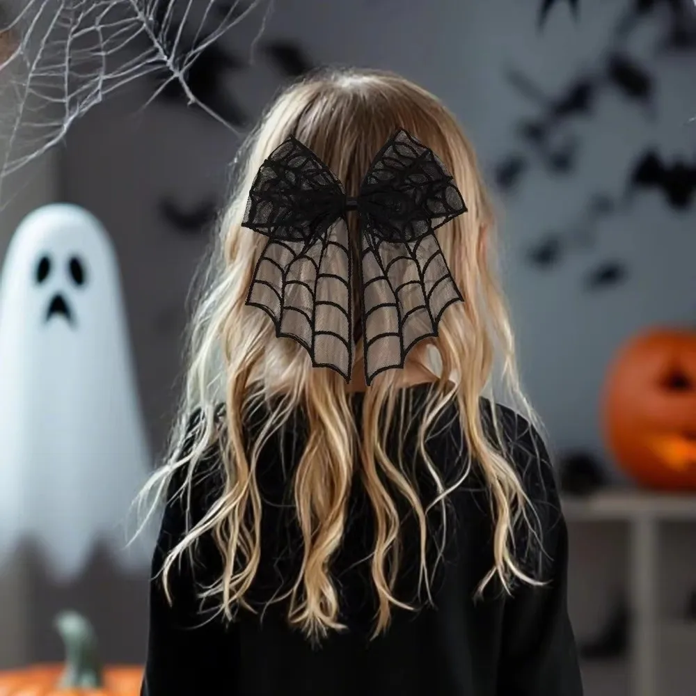 Fashion Star Spider Web Hair Clip Spring Clip Lace Bat Head Veil Elegant Gothic Halloween Hairpin Cosplay Hair Clip Black