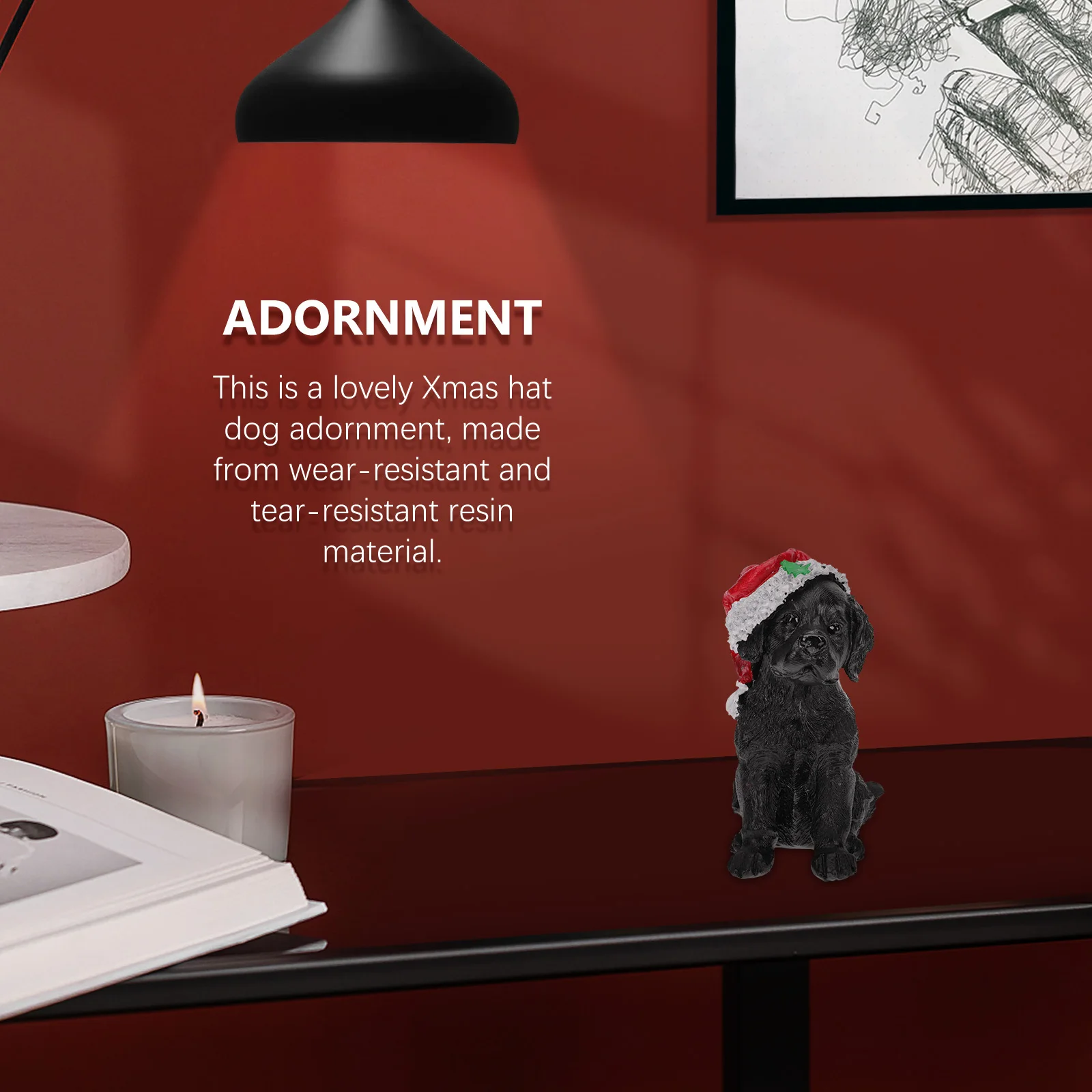 

1Pcs Christmas Hat Dog Resin Decoration Creative Xmas Resin Ornament Home Party Decor Holiday Gift Christmas Hat Dog