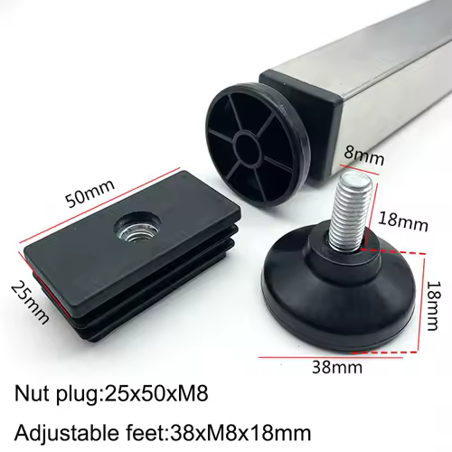 4Pcs Adjustable Furniture Feet And Square/Rectangular Tube Plug With Nuts Black Sofa Chair Table Leveler Legs For Furniture - Image 16