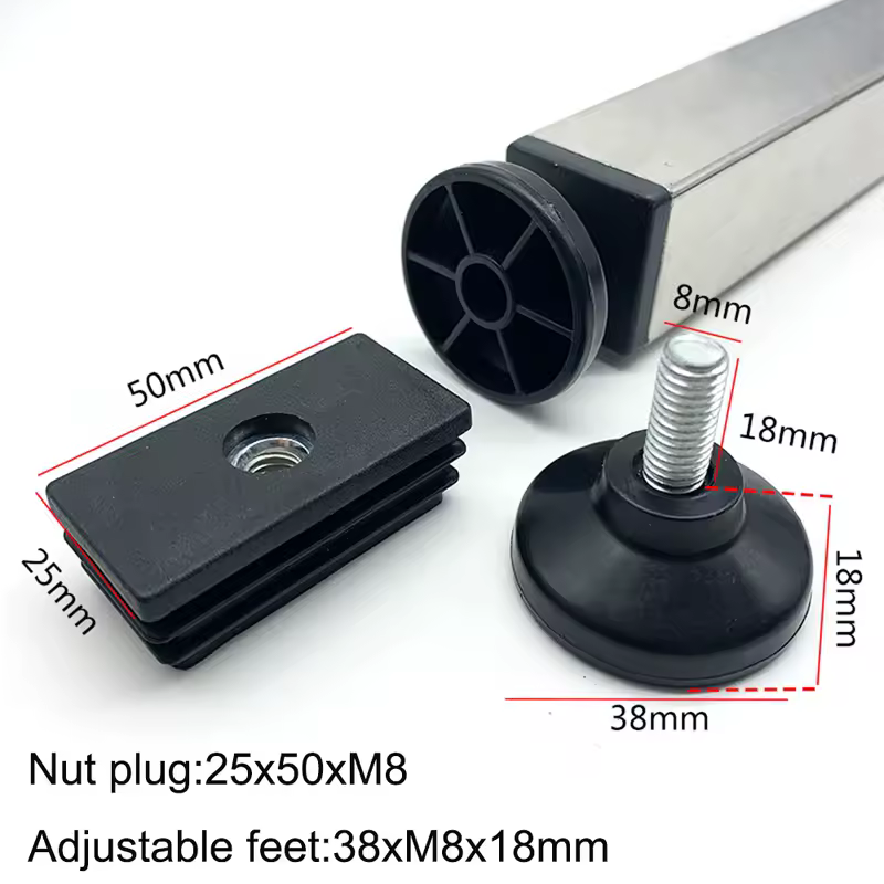 4Pcs Adjustable Furniture Feet And Square/Rectangular Tube Plug With Nuts Black Sofa Chair Table Leveler Legs For Furniture - Image 16
