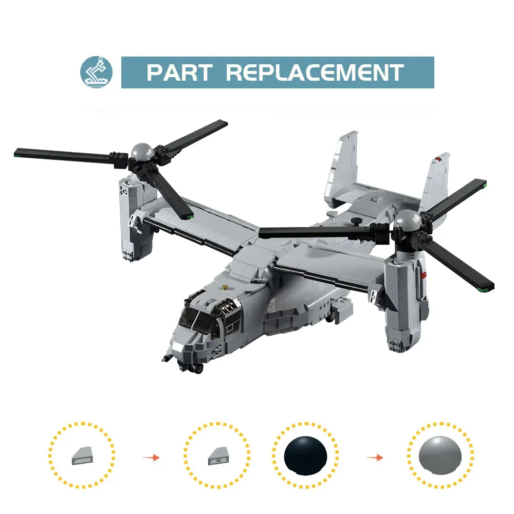MOC Kreatives Glocken-Boeing Osprey Transporthubschrauber Bausteinmodell DIY Erwachsenen-Puzzle Montage-Spielzeug Geburtstagsgeschenk Dekoration – Detail 5