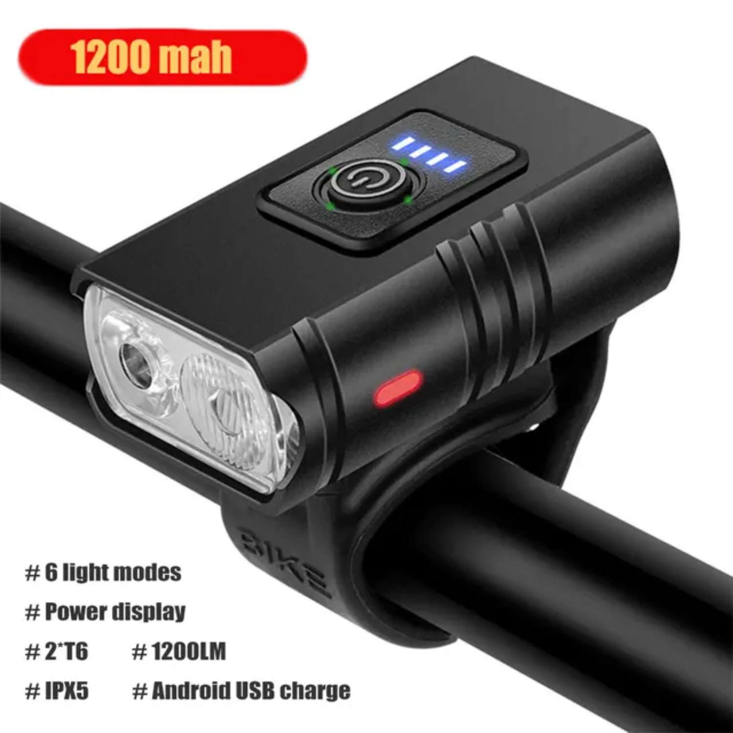 Bike Light Headlight  1200MAH USB Rechargeable Torch Aluminum Alloy Cycling Accessories