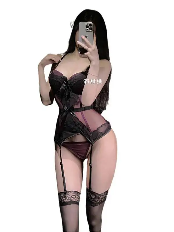 Sexy Sister Fishbone Bra Women's Bodysuits Lace Mesh Waist Backless Deep V Suspenders Sleeveless Transparent Mesh Bodysuits ENPJ