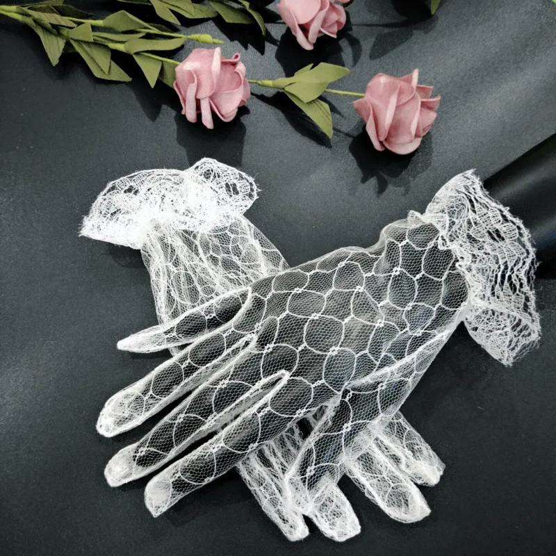 أداء مطاطا فستان قصير اكسسوارات مأدبة الخريف الزفاف قفازات برباط قفازات رقيقة قفازات شبكية الزفاف #1