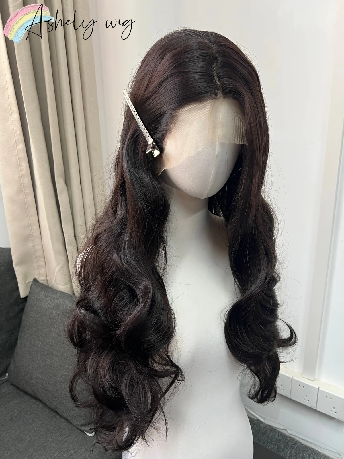 Dark Brown Long Loose Wave Lace Front Wig for Women Natural Free Part Heat Resistant Synthetic Wig Daily Wear Wedding Party Wigs