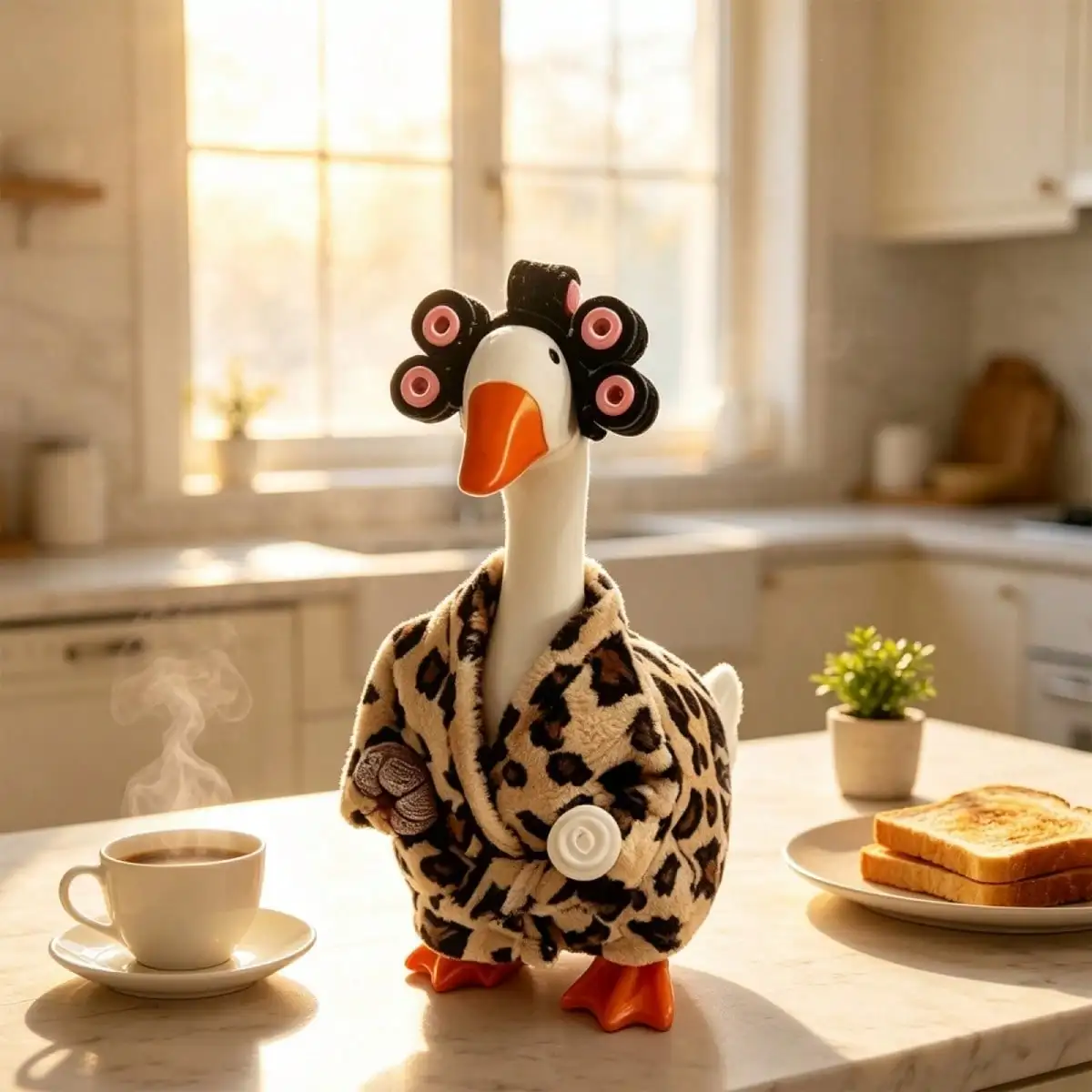 Funny Landlady Costume For 7 In Desk Goose Statue Bathrobe Hair Rollers Set