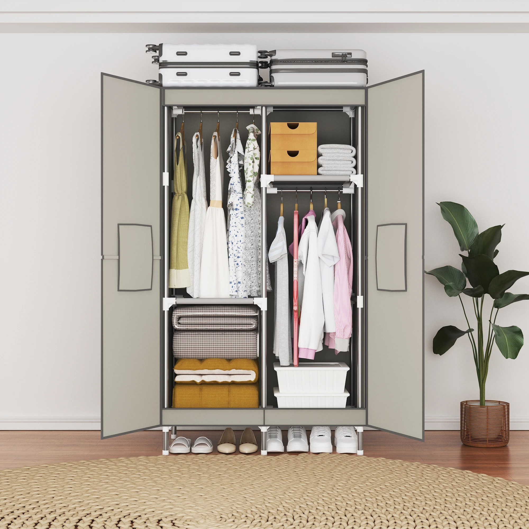 Picture 7: Portable Wardrobe: Large-Capacity Multi-Functional Clothing Organizer (2 Hanging Rod + 2 Storage Compartment)
