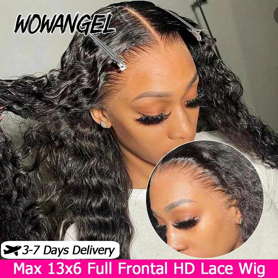 

WOWANGEL 34In Deep Wave 13x6 HD Lace Frontal Wigs 100% Human Hair Wigs Deep Curly HD Transparent Lace Pre Plucked With Baby Hair