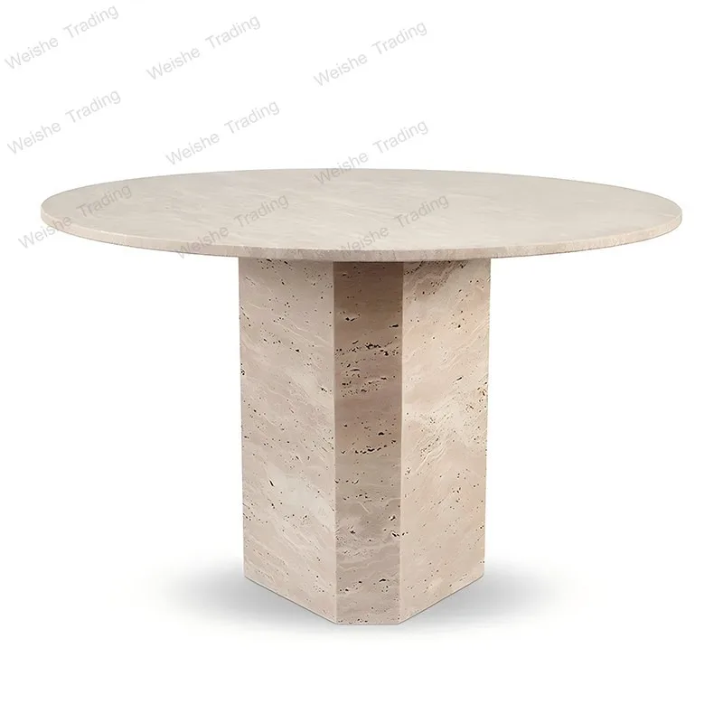 

Medieval natural marble travertine dining table living room household round table