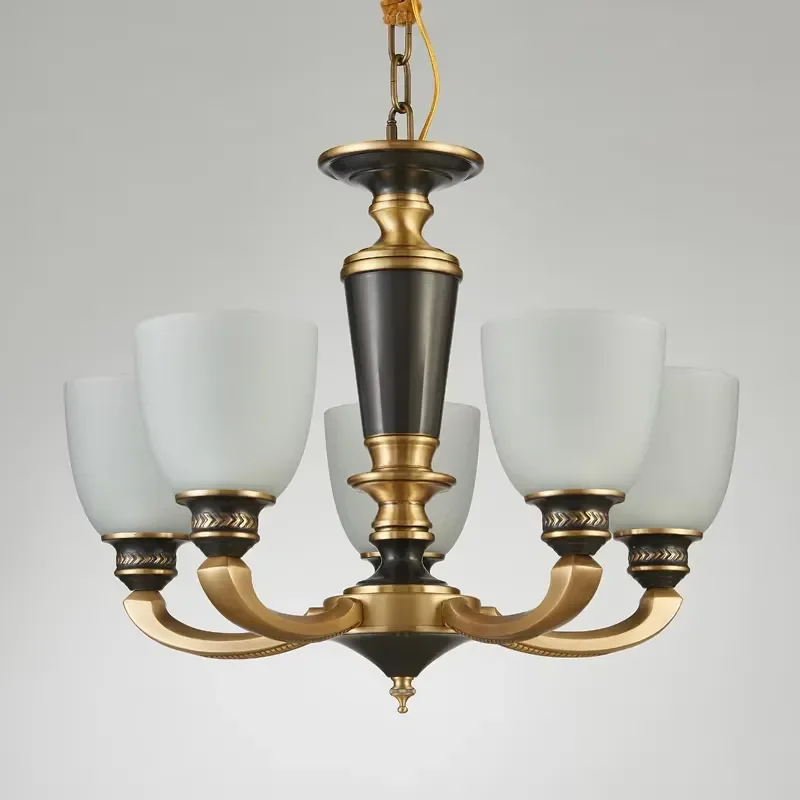 Luxury Brass Glass Chandelier Simple Design Hanging Light Fixture Classical Retro Style for Living Room Dining Room Home
