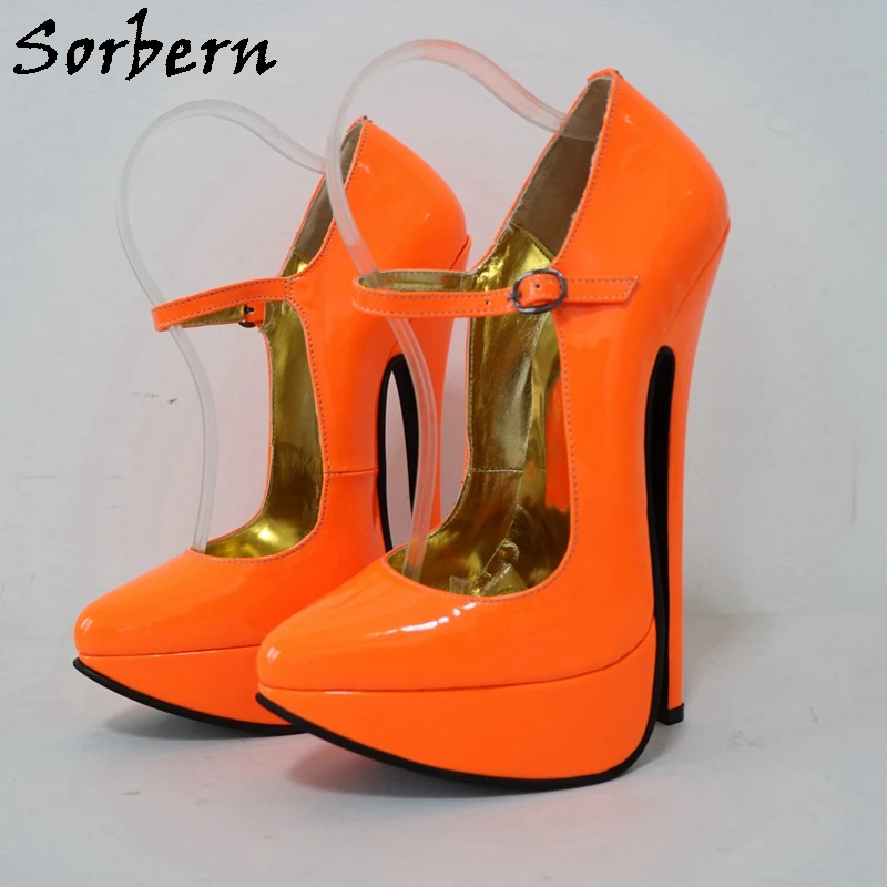 Sorbern 20Cm Neon Orange Pump Shoes Mary Jane Women piattaforma inclinata scarpe a punta Drag Queen Shoes colori personalizzati