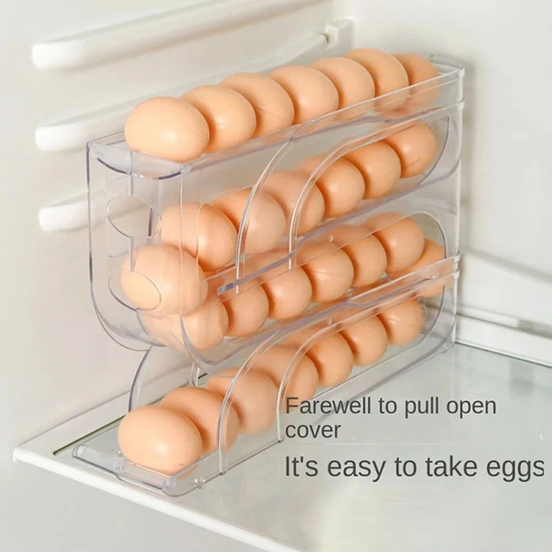 Automatic Scrolling Egg Rack Egg Basket Container Roll Down Refrigerator Egg Dispenser Kitchen Home