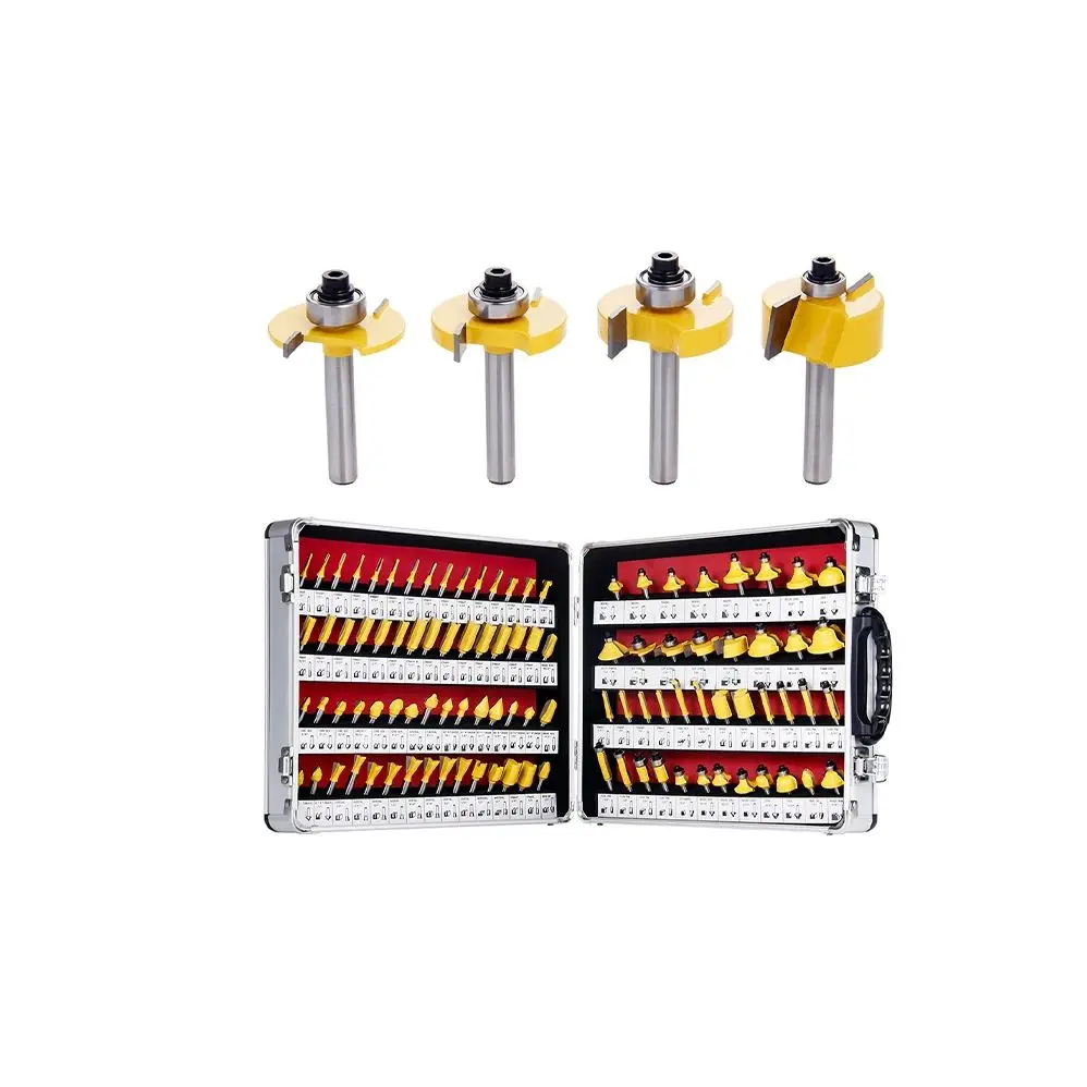 Podofo Holzbearbeitungs-Fräser-Set 100-teilig 1/4" Schaft Wolframkarbid mit Aluminium-Aufbewahrungsbox für DIY-Handwerk