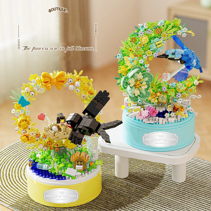 

Idea Music Box OF Flower Micro Diamod Block Bird Swallow Hummingbird Building Brick Construction Model Toys Nanobricks For Gifts