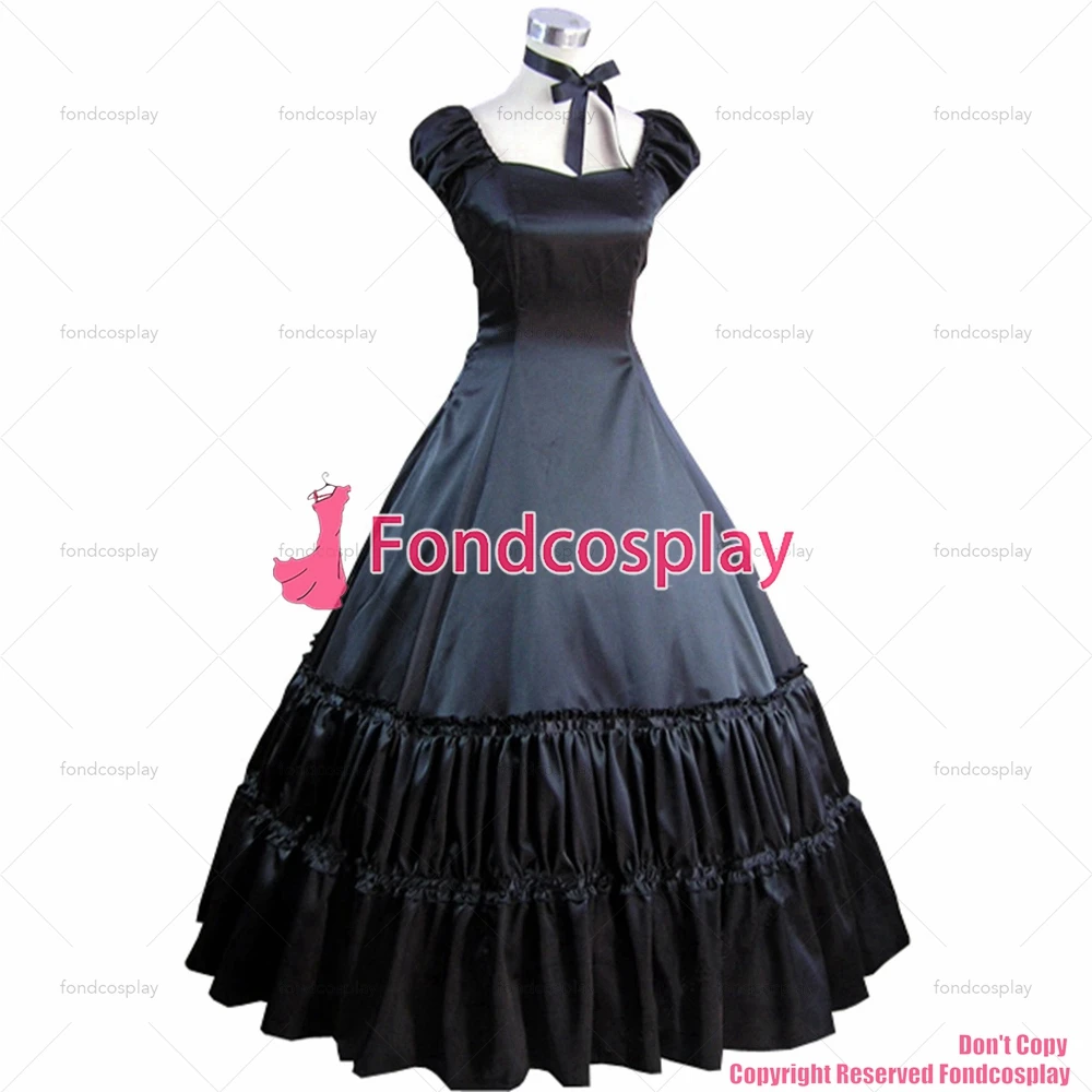 

fondcosplay Gothic Lolita Punk Medieval Gown Ball Long Evening black satin Dress cosplay costume CD/TV[CK1402]