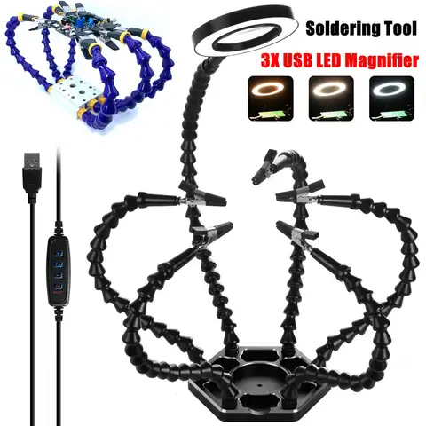 휴대용 벤치 바이스 용접 스테이션, 3 개의 유연한 암, 납땜 알루미늄 합금 홀더, PCB 용접 수리, 세 번째 수공구