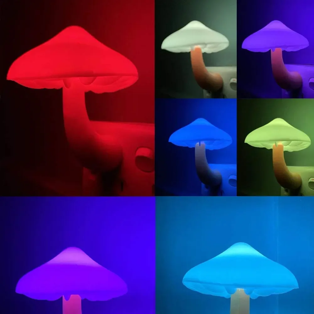 Luce notturna a LED Plug-in lampada 7 colori che cambiano luci notturne con sensore di luce a fungo carino per adulti luce notturna per bambini