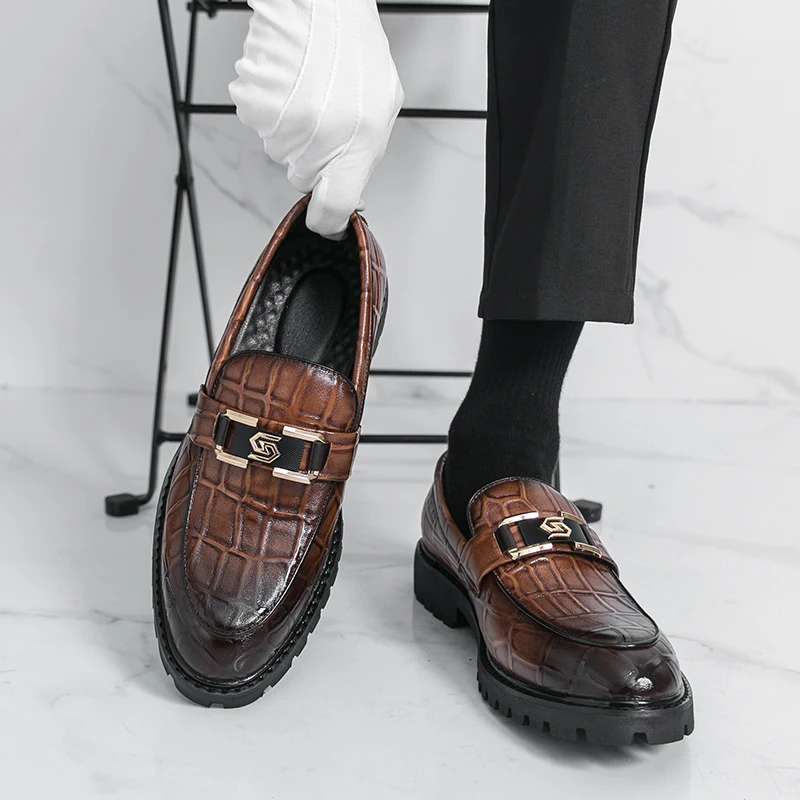 

Men Loafers PU Embossed Pattern Thick Sole Professional Classic Daily Business Formal Men Shoes Size 38-47