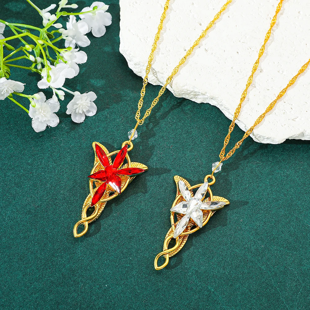 Vintage Arwen Evenstar Crystal Necklace Exquisite Trendy Movie Periphery Charm Pendant for Women And Girls Jewelry Gift