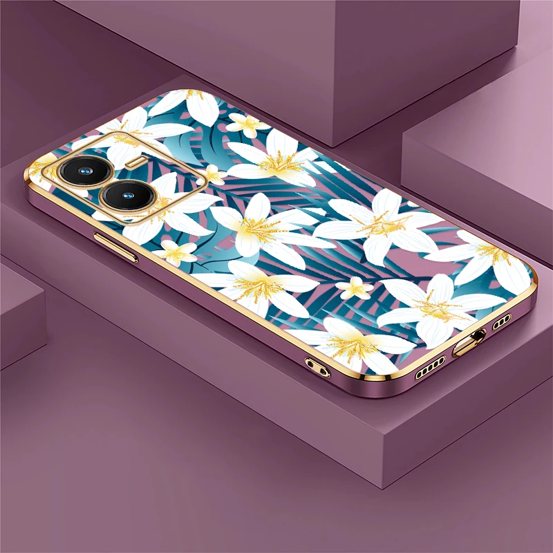 Funda de teléfono con patrón de hojas florales para Vivo S16E S15E S18 S12 S10E S1 Pro S17 Pro, cubierta de parachoques de silicona suave con revestimiento a prueba de golpes