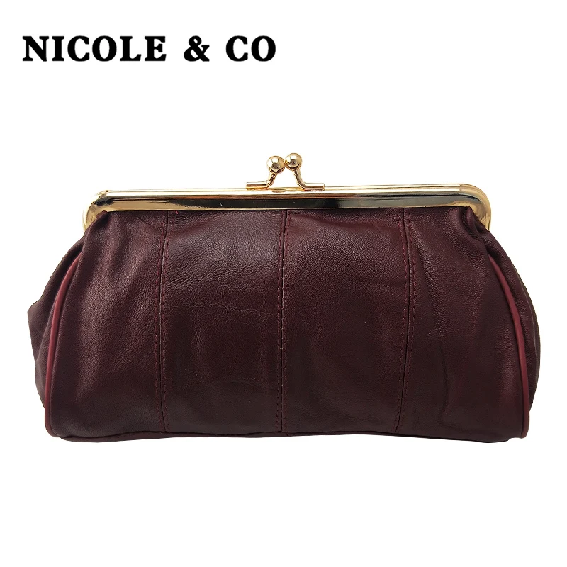 Nicole & co bolsa de moedas de couro genuíno titular do pacote de cartão carteira metal quadro original pequena mudança bolsa de telefone novo