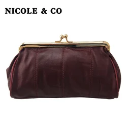 NICOLE & CO-Porte-monnaie en cuir véritable pour femme, porte-cartes GT, portefeuille, cadre en métal, petit sac à main à monnaie, sac pour téléphone, nouveau, original