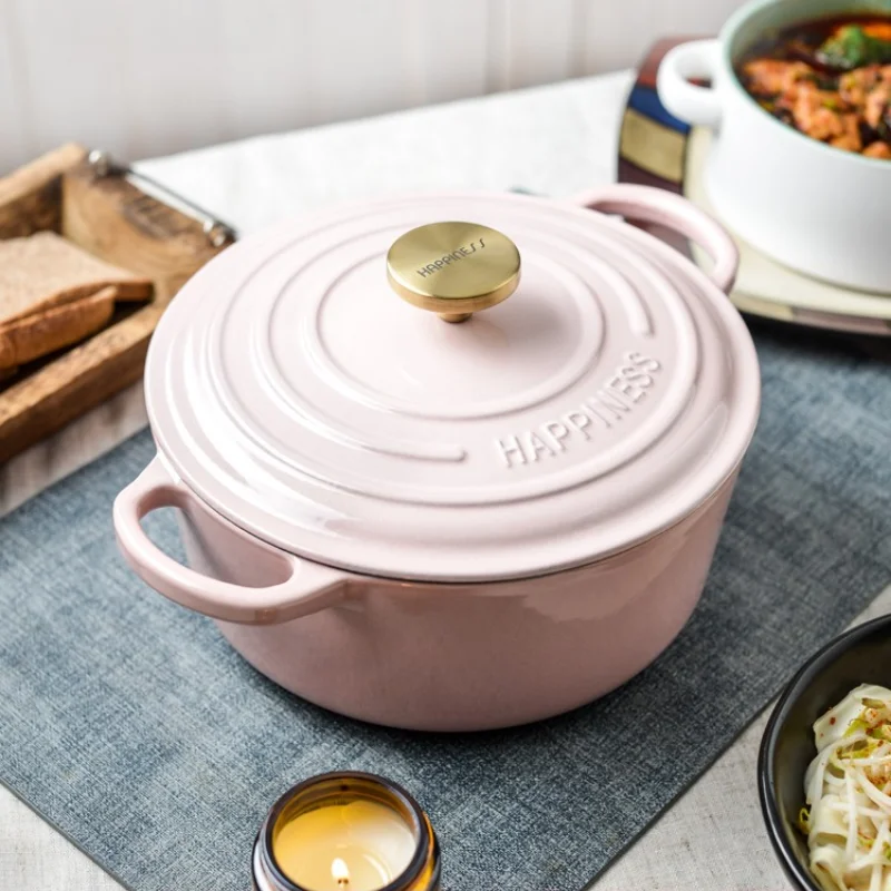 Stainless Steel Cooking Cast Iron Pot Enamel Hotpot Non-stick Cooking Food Kitchen Pot Single Serving Cooking Pot with Lid