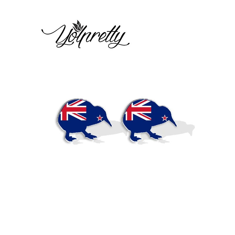 2023 New Arrival Fashion NZ Kiwi Bird Animal Graffiti Epoxy Stud Earrings Handcraft Acrylic Resin Earrings