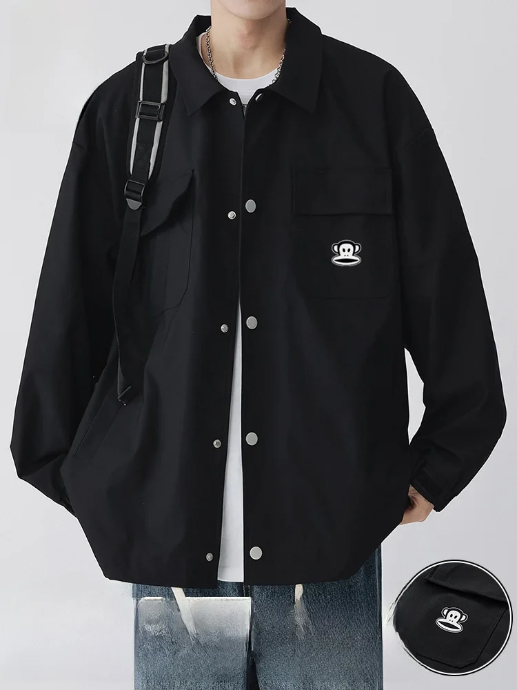 

Loose Fit American Sle Jaet for Men Spring Autumn New Flip Collar Workwear Top Outerwear Polyester Fiber