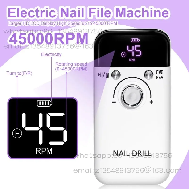 45000RPM Wireless Electric Nail Drill Machine Rechargeable Professional Nail File for Nails Gel Polish Acrylic Manicure Supplies