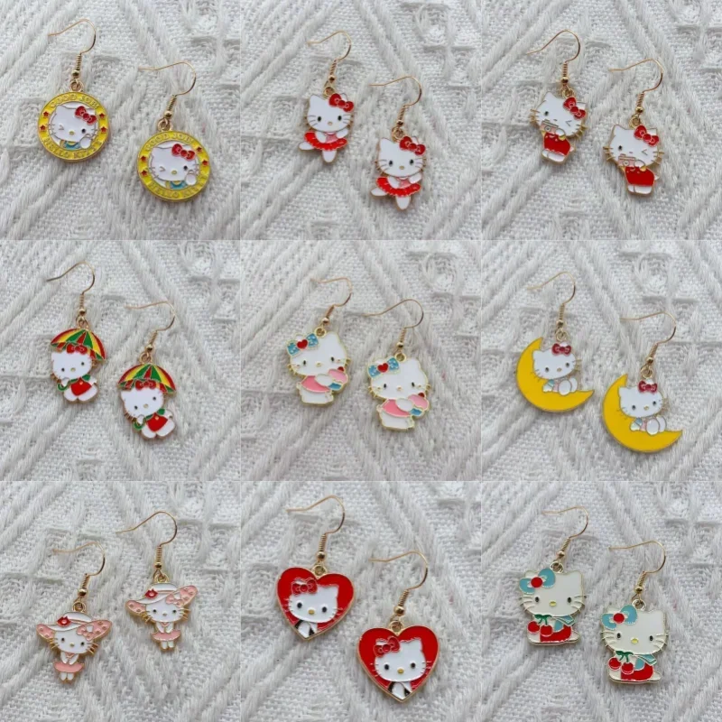 New Kawaii Cute Cat Necklace Sweet Cute Girl Clavicle Chain Vintage KT Cat Earrings Alloy Earrings Hanging Jewelry Gifts