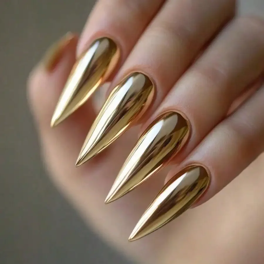 

24Pcs Long Almond Sparkly Electroplated Press On Nails, Glossy Reusable No Peel, For Daily Party Dating