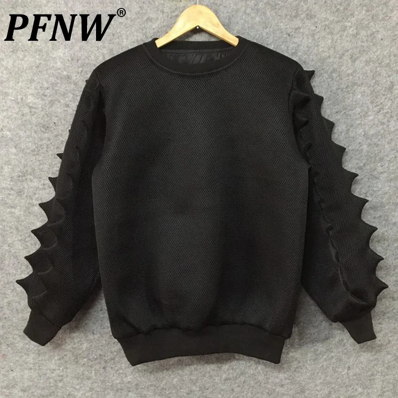 

PFNW Autumn Men's Three-dimensional Spiked Mesh Loose Pullover Fashion Darkwear Outdoor Sports Casual Creativity Sweater 21Z1420