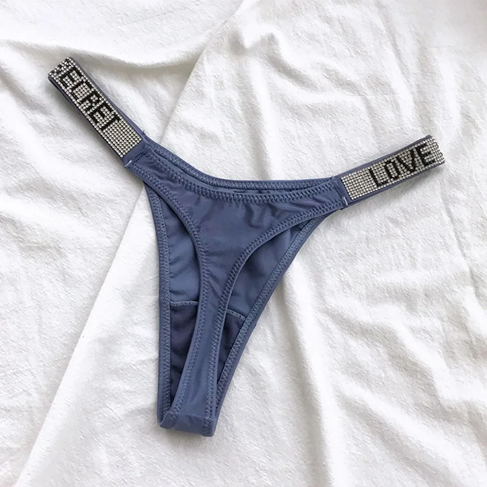 Letter Rhinestone Panties Underwear Hip Lifting Satin Thong Sexy Low Waist Seamless Briefs Lingerie Swimwear Bottom 2022 NEW image 5