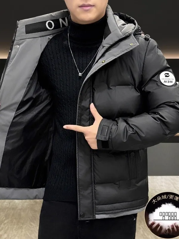 

2026 New Short Hooded Thickened Warm Fashionable Cold-resistant Men's down Jacket Black Stylish Casual Style Polyester Fiber