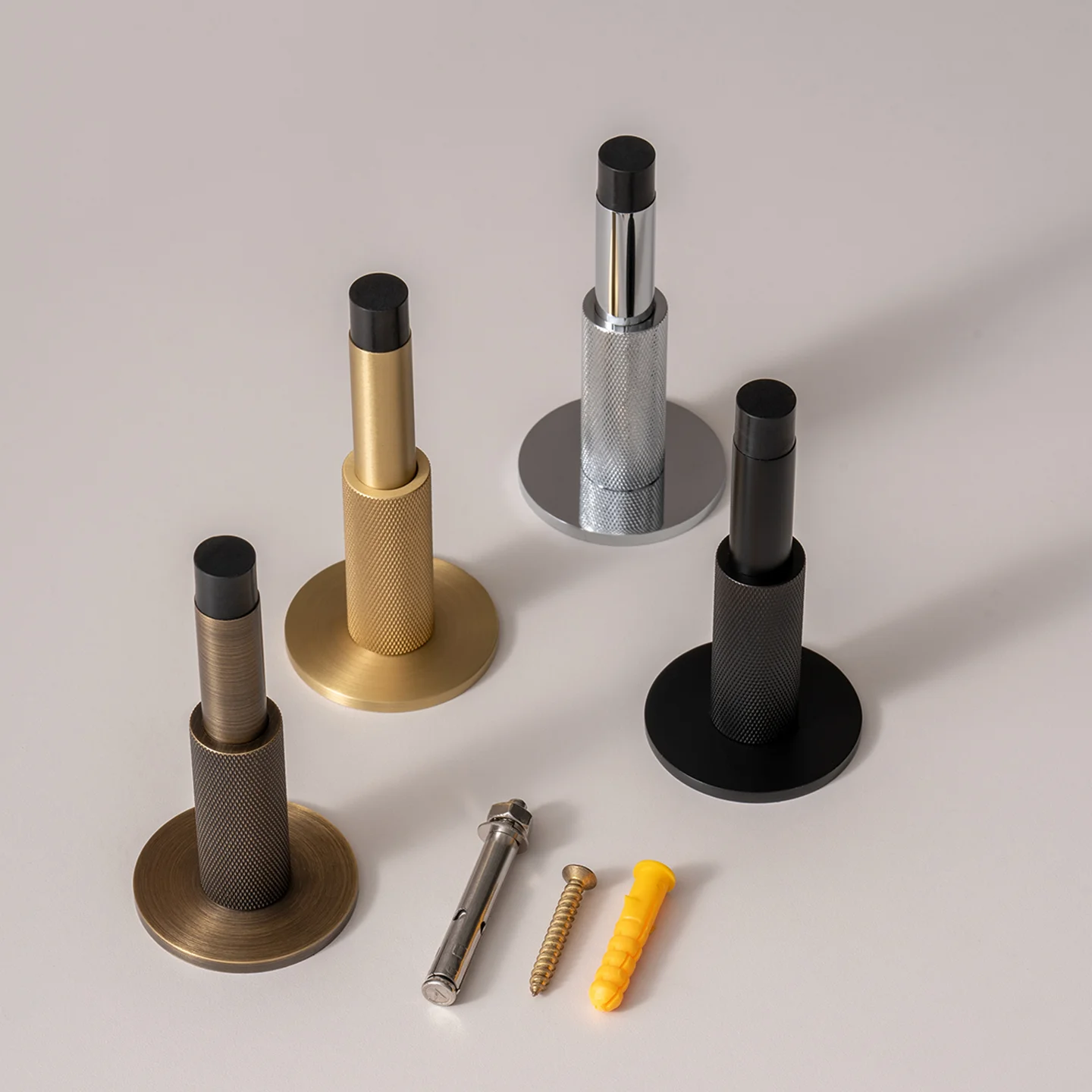 DOOROOM Brass Knurled Door Stop Adjustable-Length Thickened Cushion PadBathroom Door Room Stopper Heavy Bedroom Door Stopper