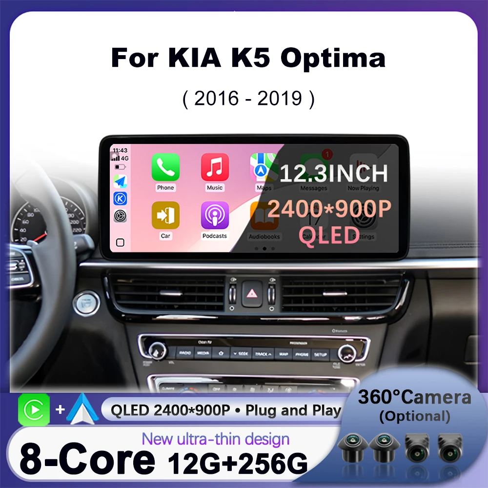 QLED 2400*900P Wireless CarPlay For KIA K5 Optima 2016-2019 Car Radio Multimedia 4G TLE WIFI Navigation GPS DSP Stereo Android16