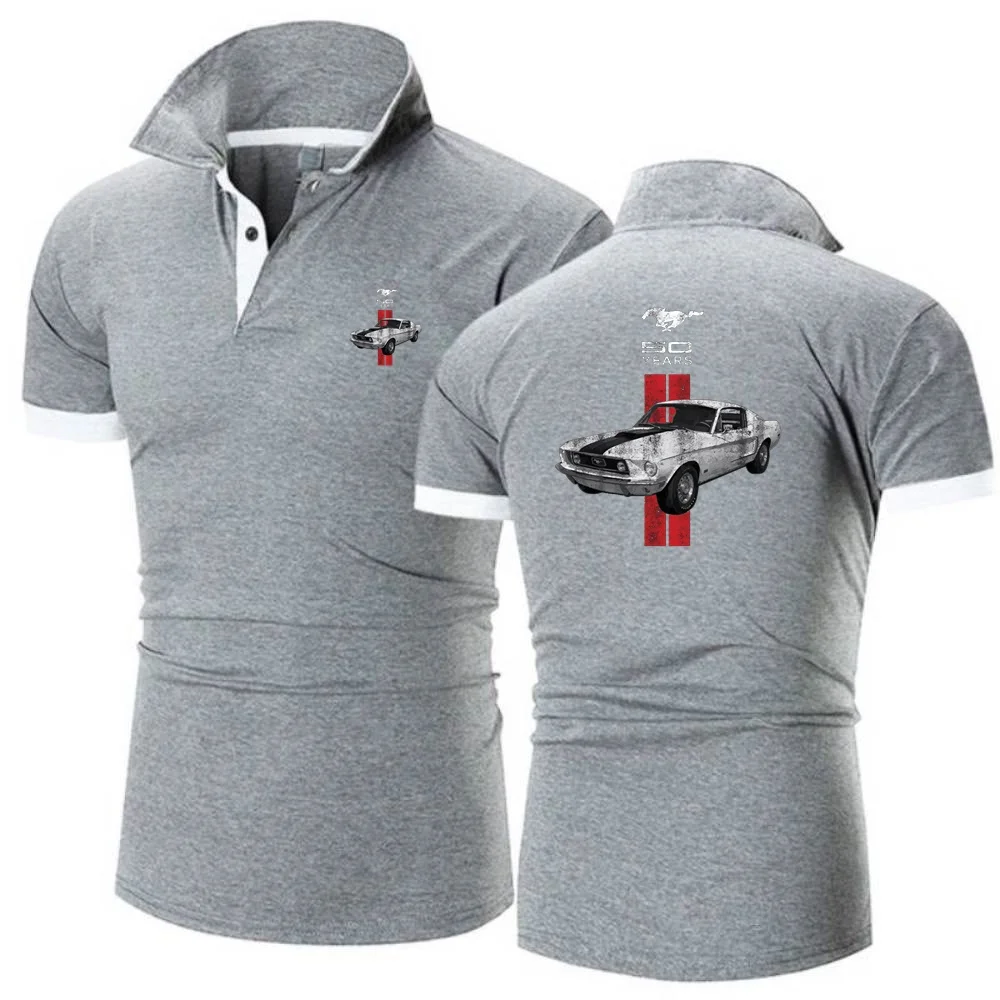 Men\'s Polo Shirts TShirts Ford 50 Years Logo Sportwear Men Tees Mustang Car Short Sleeve Jersey Golftennis Sport Topshirts